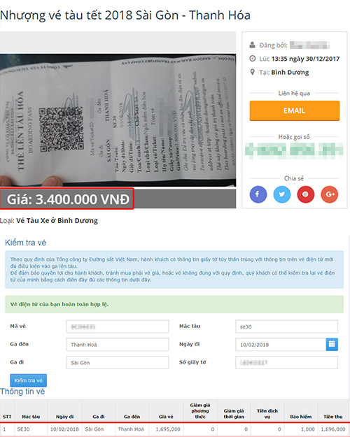 Gi&aacute; v&eacute; mua v&agrave;o tr&ecirc;n hệ thống chỉ 1,696 triệu đồng, nhưng gi&aacute; rao b&aacute;n tr&ecirc;n mạng cao hơn gấp đ&ocirc;i.