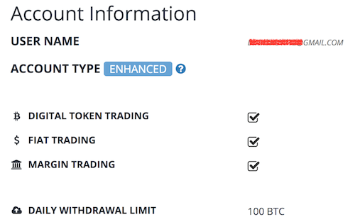 Thông tin về một tài khoản Bittrex đã xác minh thông tin cá nhân.