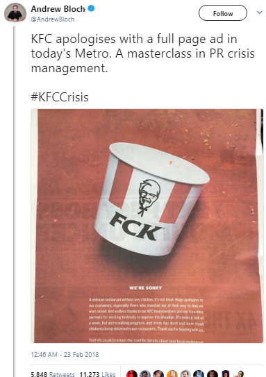 Gần 900 cửa h&agrave;ng đ&oacute;ng cửa v&igrave; thiếu thịt g&agrave;, KFC tung print ad xin lỗi: &ldquo;FCK, We&rsquo;re Sorry&rdquo; - Ảnh 1.