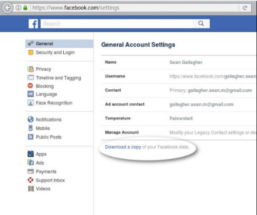 Người d&ugrave;ng c&oacute; thể kiểm tra c&aacute;c th&ocirc;ng tin c&aacute; nh&acirc;n được Facebook lưu trữ qua g&oacute;i dữ liệu tải về.