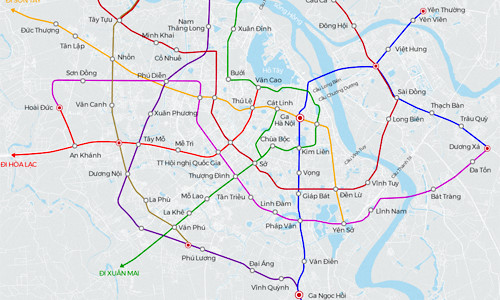 Mạng lưới đưá»ng sắt đô thị 40 tá»· USD cá»§a Hà Ná»™i trong tương lai (click và o hình để xem chi tiết). Äồ há»a: Bá Äô - Tiến Thà nh.