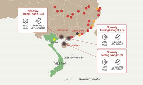 Vị tr&iacute; ba nh&agrave; m&aacute;y điện hạt nh&acirc;n ở khu vực Đ&ocirc;ng Nam của Trung Quốc. Đồ hoạ: Tiến Th&agrave;nh