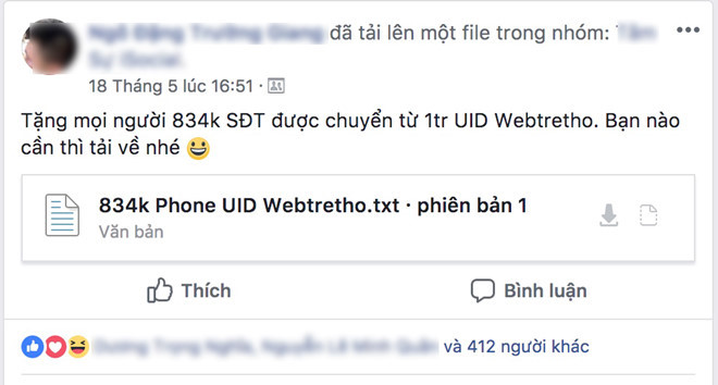 800.000 so dien thoai thanh vien trang Facebook Webtretho bi lo hinh anh 2