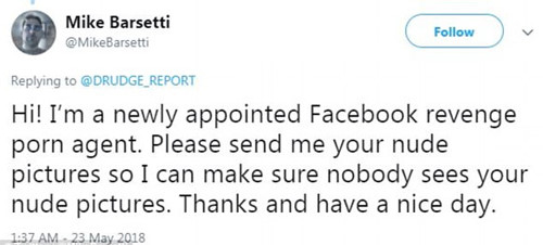Xin ch&agrave;o, t&ocirc;i l&agrave; chuy&ecirc;n gia chống ph&aacute;t t&aacute;n ảnh n&oacute;ng mới được chỉ định của Facebook. Hay gửi ảnh khỏa th&acirc;n của bạn cho t&ocirc;i để t&ocirc;i c&oacute; thể đảm bảo kh&ocirc;ng ai xem được ảnh của bạn. Ảnh: DailyMail