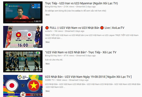 Các video tráºn đấu cá»§a Xoilac.tv hoặc các kênh nhái vẫn xuất hiện nhiá»u trên Youtube.Â
