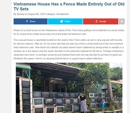 Hình ảnh ngôi nhà đặc biệt ở Phú Quốc xuất hiện trên một số báo nước ngoà i.