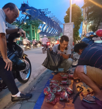 Ngồi 4 tiếng ở vỉa hè đưá»ng Trưá»ng Trinh, anh (Phong, quê Cà Mau) có thể bán được khoảng 70 con cua.