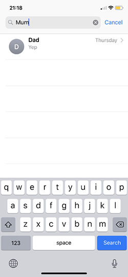 Tìm kiếm với từ khóa mẹ nhưng iMessage lại trả vỠđoạn hội thoại của cha.