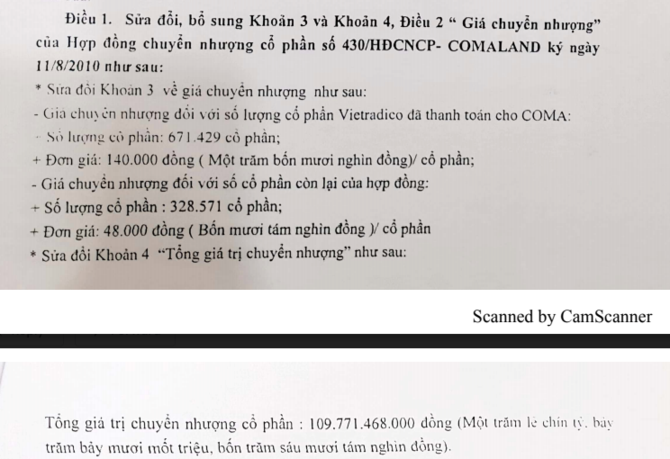 Một điều khoản lạ trong phụ lục 02 khiến 30 tỉ đồng của Coma bốc hơi.