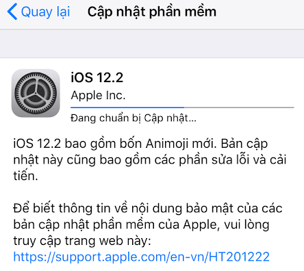 Th&Atilde;&acute;ng b&Atilde;&iexcl;o n&Atilde;&cent;ng c&aacute;&ordm;&yen;p iOS 12.2. &aacute;&ordm;&cent;nh ch&aacute;&raquo;&yen;p m&Atilde;&nbsp;n h&Atilde;&not;nh
