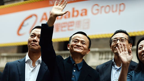 Jack Ma trong IPO của Alibaba tại Mỹ. Ảnh: AFP