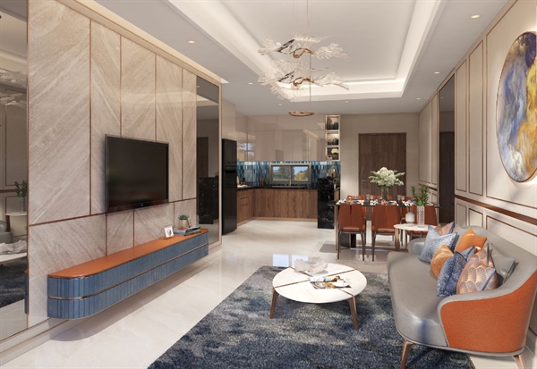 Ph&ograve;ng kh&aacute;ch căn hộ 3 ph&ograve;ng ngủ
