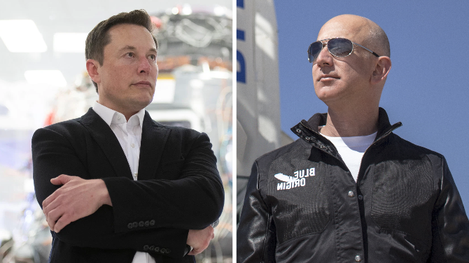 Elon Musk (trái) và Jeff Bezos (phải). Ảnh: Tech Crunch/Tech Radar.