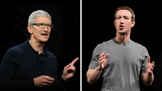 Tim Cook (trái) và Mark Zuckerberg. Ảnh: Time/The Verge.