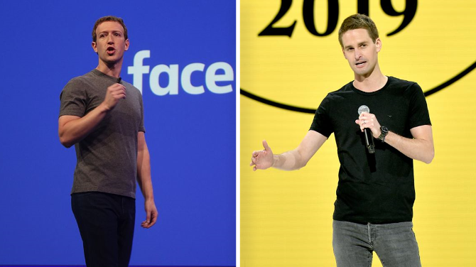 Mark Zuckerberg (trái) và Evan Spiegel (phải). Ảnh: The Verge/Forbes.