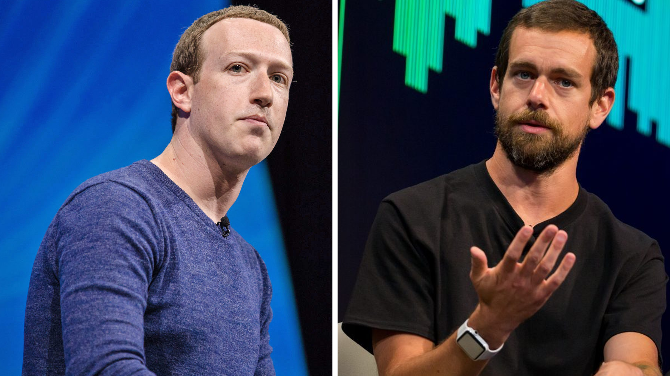 Mark Zuckerberg (trái) và Jack Dorsey (phải). Ảnh: Engadget/The Print.