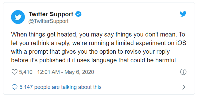 Twitter iOS thử nghiệm tính năng cảnh báo ngôn từ không phù hợp - ảnh 1