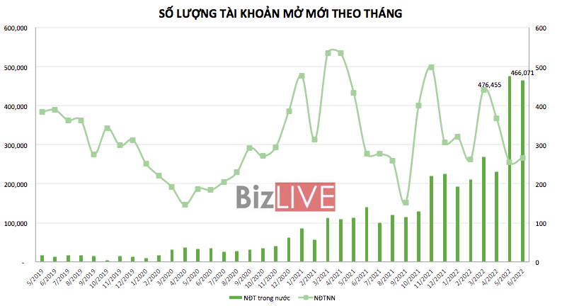 Tài khoản mở mới giảm nhẹ so với tháng 5/2022, vẫn ghi nhận tháng cao thứ hai lịch sử