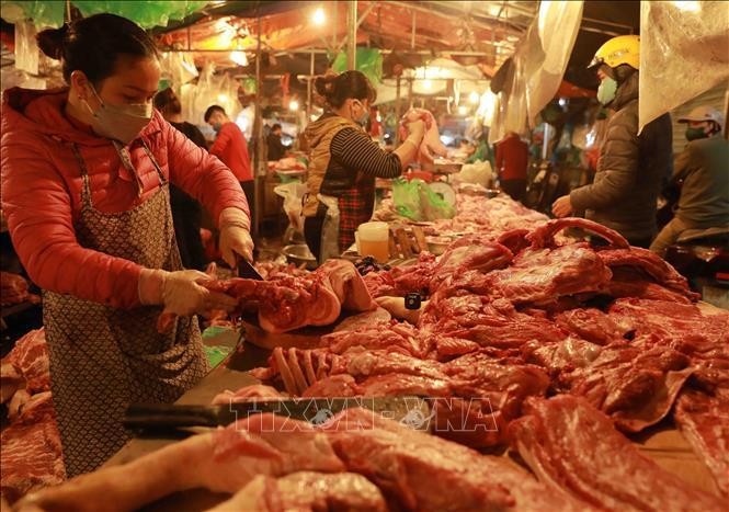 Mua bán thực phẩm tại chợ đầu mối Nam Hà Nội (quận Hoàng Mai). Ảnh tư liệu: Vũ Sinh/TTXVN
