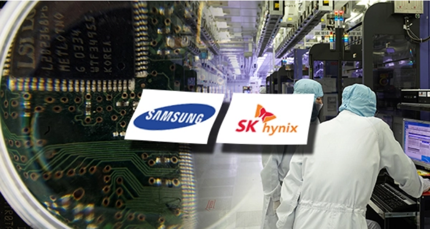 Samsung Electronics Co. và SK hynix Inc., hai nhà sản xuất chip hàng đầu thế giới. Ảnh: AFP