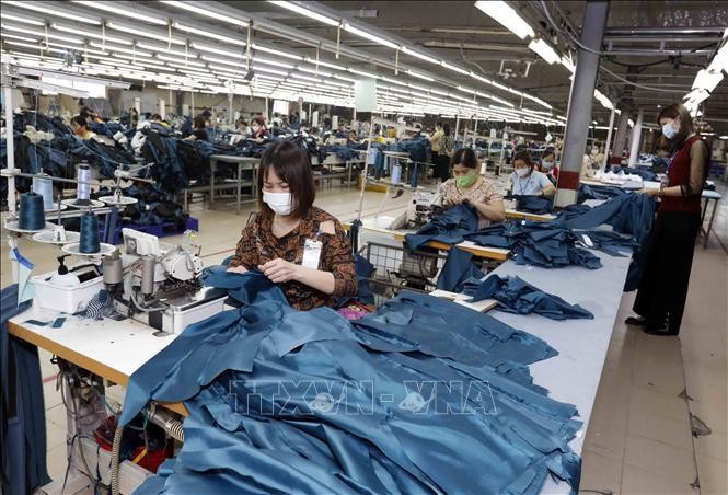 May hàng xuất khẩu sang thị trường Tây Ban Nha tại Công ty may Hồ Gươm (Hưng Yên). Ảnh tư liệu: Trần Việt/TTXVN