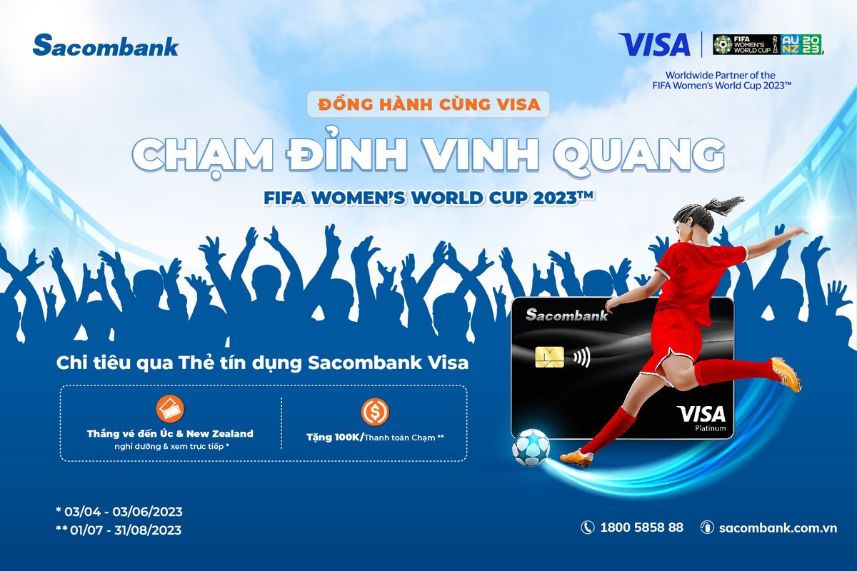 Chủ thẻ Sacombank Visa có cơ hội đến Úc hoặc New Zealand xem World Cup bóng đá nữ 2023