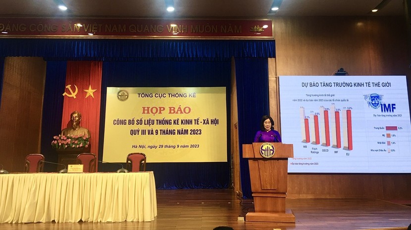 Tổng cục Thống kê họp báo công bố số liệu thống kê về tình hình kinh tế - xã hội quý III và 9 tháng năm 2023.